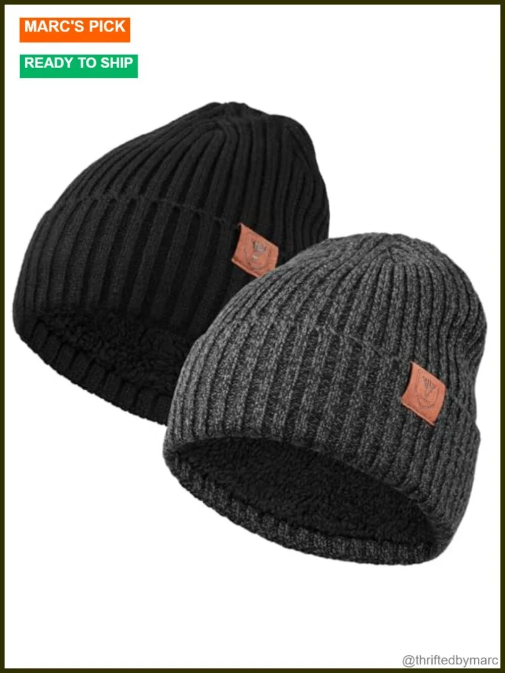 Knit Beanie Winter Hat Thermal Thick Polar Fleece Snow Skull Cap